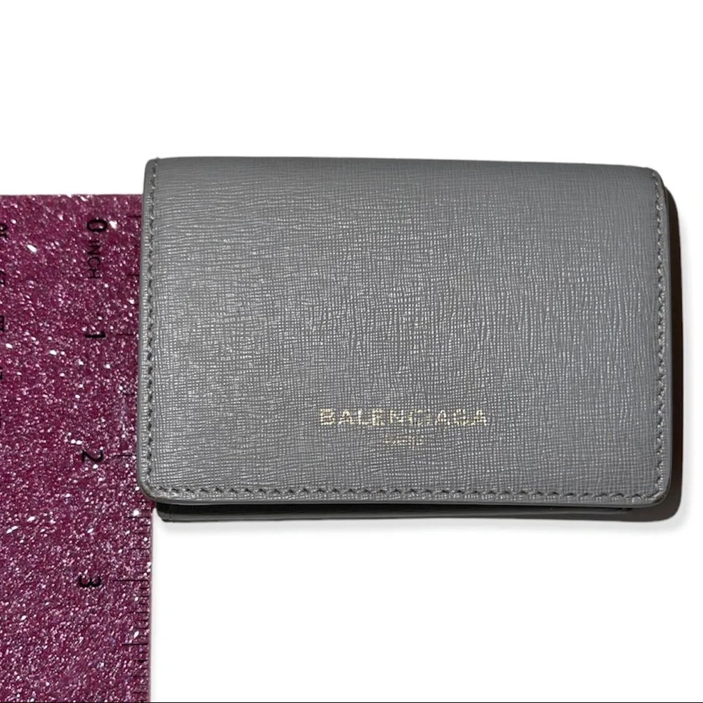 BALENCIAGA Mini Wallet Grey Saffiano Leather Trifold Wallet Dust Bag Box EUC - Picture 8 of 13